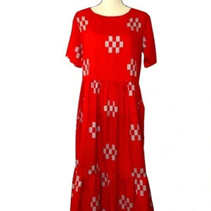 Miss Look Red & Grey Geometric Pattern Maxi Dress Size XL